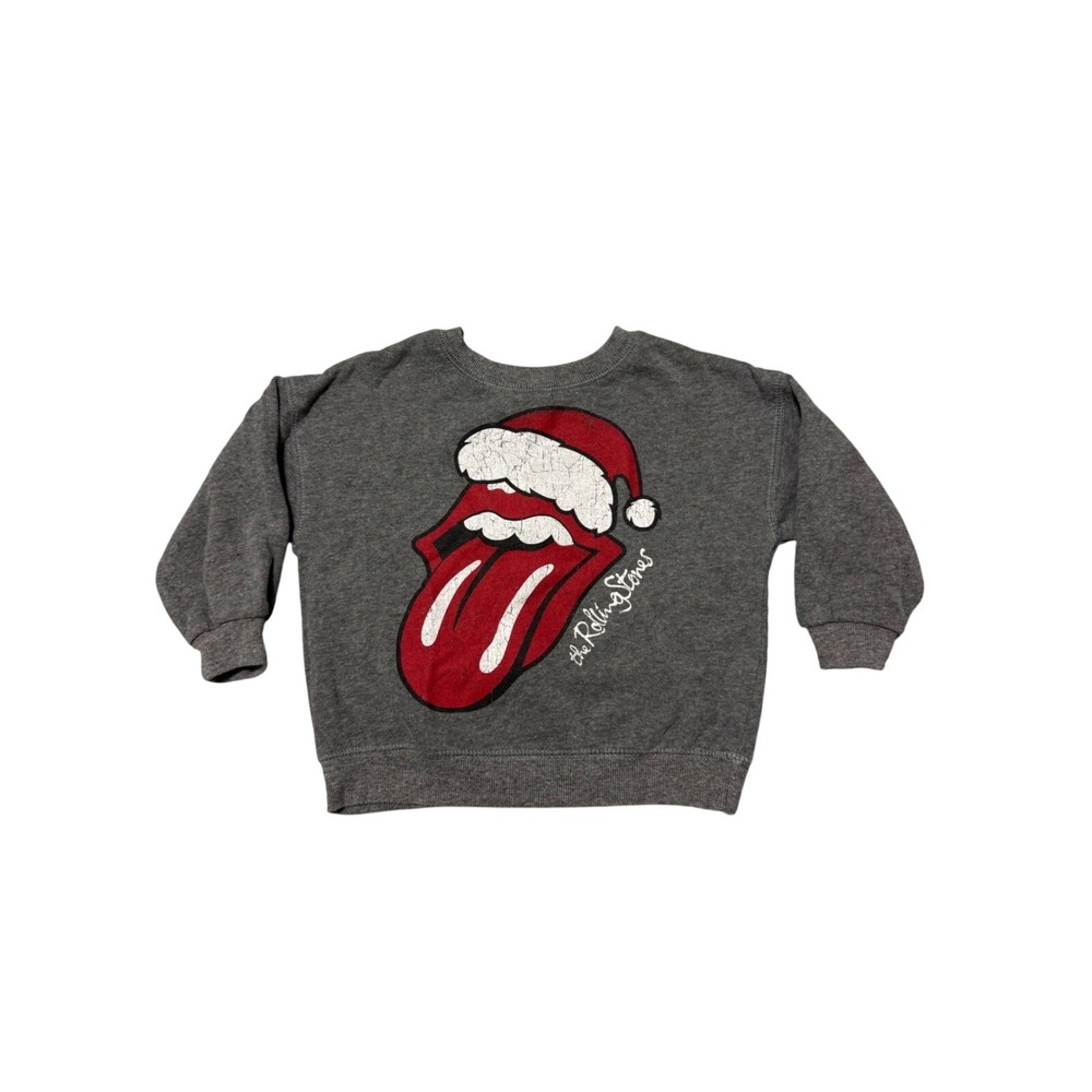 Rolling Stones Christmas Santa Hat Sweatshirt Gray Kids 3T Rocker Streetwear